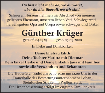 Traueranzeige von Günther Krüger von Mitteldeutsche Zeitung Bitterfeld