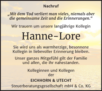 Traueranzeige von Hanne-Lore Hübner von Mitteldeutsche Zeitung Wittenberg