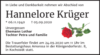 Traueranzeige von Hannelore Krüger von Super Sonntag Dessau-Roßlau