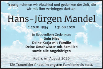 Traueranzeige von Hans-Jürgen Mandel von Super Sonntag Sangerhausen