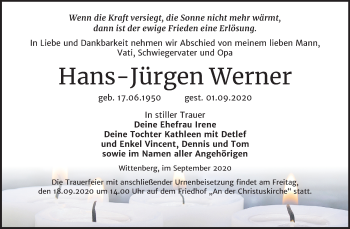 Traueranzeige von Hans-Jürgen Werner von Super Sonntag Wittenberg