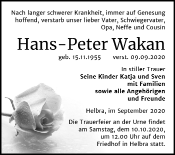 Traueranzeige von Hans-Peter Wakan von Mitteldeutsche Zeitung Mansfelder Land