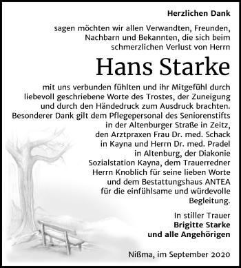 Traueranzeige von Hans Starke von Super Sonntag Zeitz