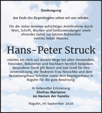 Traueranzeige von Hans Peter Struck von Wochenspiegel Bitterfeld