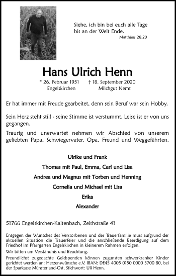 Traueranzeige von Hans Ulrich Henn von Mitteldeutsche Zeitung Wittenberg
