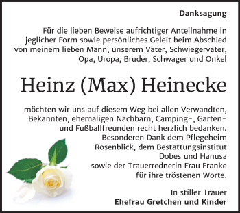 Traueranzeige von Heinz  Heinecke von Super Sonntag Bernburg