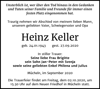 Traueranzeige von Heinz Keller von Mitteldeutsche Zeitung Merseburg/Querfurt / Naumburg/Nebra