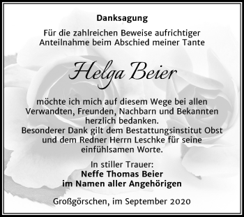 Traueranzeige von Helga Beier von Wochenspiegel Weißenfels