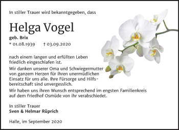 Traueranzeige von Helga Vogel von Mitteldeutsche Zeitung Halle/Saalkreis