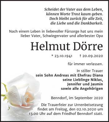 Traueranzeige von Helmut Dörre von Mitteldeutsche Zeitung Mansfelder Land
