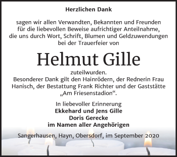 Traueranzeige von Helmut Gille von Mitteldeutsche Zeitung Sangerhausen