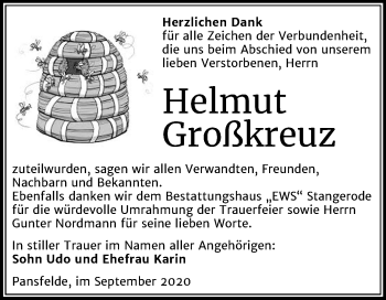 Traueranzeige von Helmut Großkreuz von Super Sonntag Quedlinburg