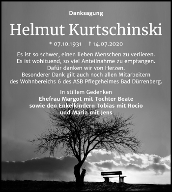 Traueranzeige von Helmut Kurtschinski von Super Sonntag Merseburg/Querfurt
