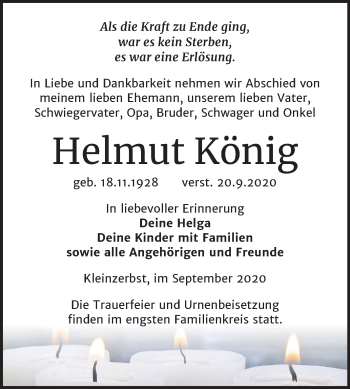 Traueranzeige von Helmut König von Mitteldeutsche Zeitung Köthen