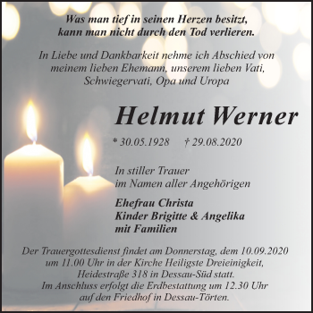 Traueranzeige von Helmut Werner von Mitteldeutsche Zeitung Dessau-Roßlau