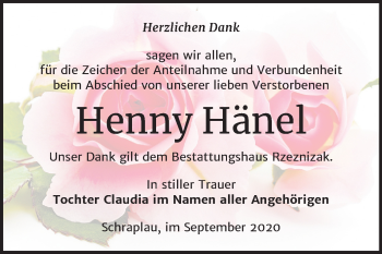 Traueranzeige von Henny Hänel von Super Sonntag Merseburg/Querfurt