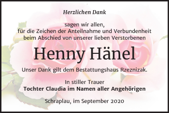 Traueranzeige von Henny Hänel von Mitteldeutsche Zeitung Merseburg/Querfurt