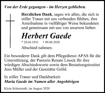 Traueranzeige von Herbert Gaede von Mitteldeutsche Zeitung Aschersleben