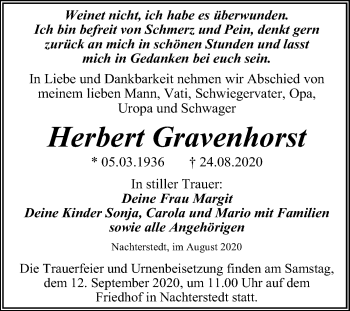 Traueranzeige von Herbert Gravenhorst von Mitteldeutsche Zeitung Aschersleben