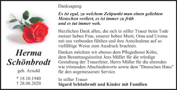 Traueranzeige von Herma Schönbrodt von Mitteldeutsche Zeitung Aschersleben