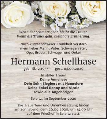 Traueranzeige von Hermann Schellhase von Mitteldeutsche Zeitung Wittenberg
