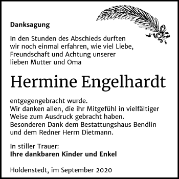 Traueranzeige von Hermine Engelhardt von Super Sonntag Sangerhausen