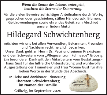 Traueranzeige von Hildegard Schwichtenberg von Super Sonntag Köthen