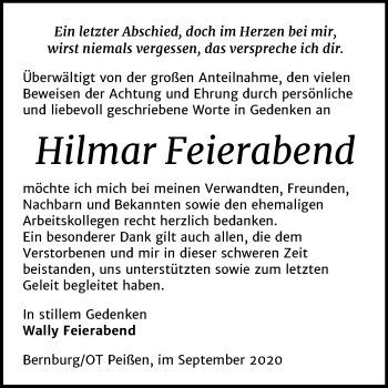 Traueranzeige von Hilmar Feierabend von Mitteldeutsche Zeitung Bernburg