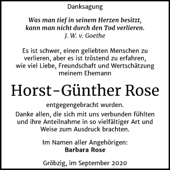 Traueranzeige von Horst-Günther Rose von Super Sonntag Köthen