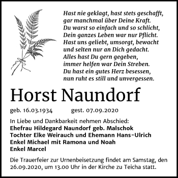 Traueranzeige von Horst Naundorf von Mitteldeutsche Zeitung Halle/Saalkreis