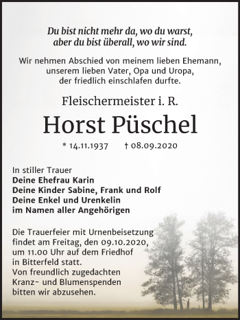 Traueranzeige von Horst Püschel von Mitteldeutsche Zeitung Bitterfeld