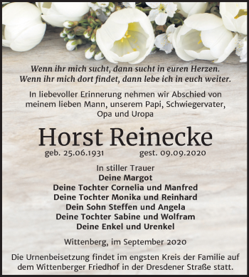 Traueranzeige von Horst Reinecke von Mitteldeutsche Zeitung Wittenberg