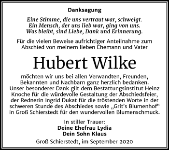 Traueranzeige von Hubert Wilke von Mitteldeutsche Zeitung Aschersleben
