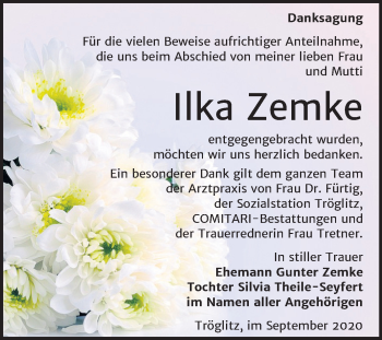 Traueranzeige von Ilka Zemke von Super Sonntag Zeitz