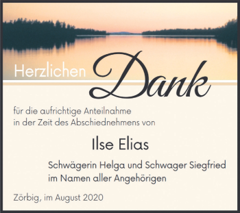 Traueranzeige von Ilse Elias von Wochenspiegel Bitterfeld