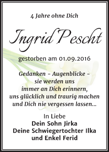 Traueranzeige von Ingrid Pescht von Mitteldeutsche Zeitung Merseburg/Querfurt