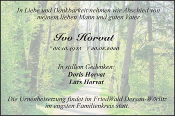 Traueranzeige von Ivo Horvat von Super Sonntag Dessau-Roßlau