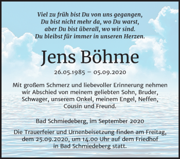 Traueranzeige von Jens Böhme von Mitteldeutsche Zeitung Wittenberg
