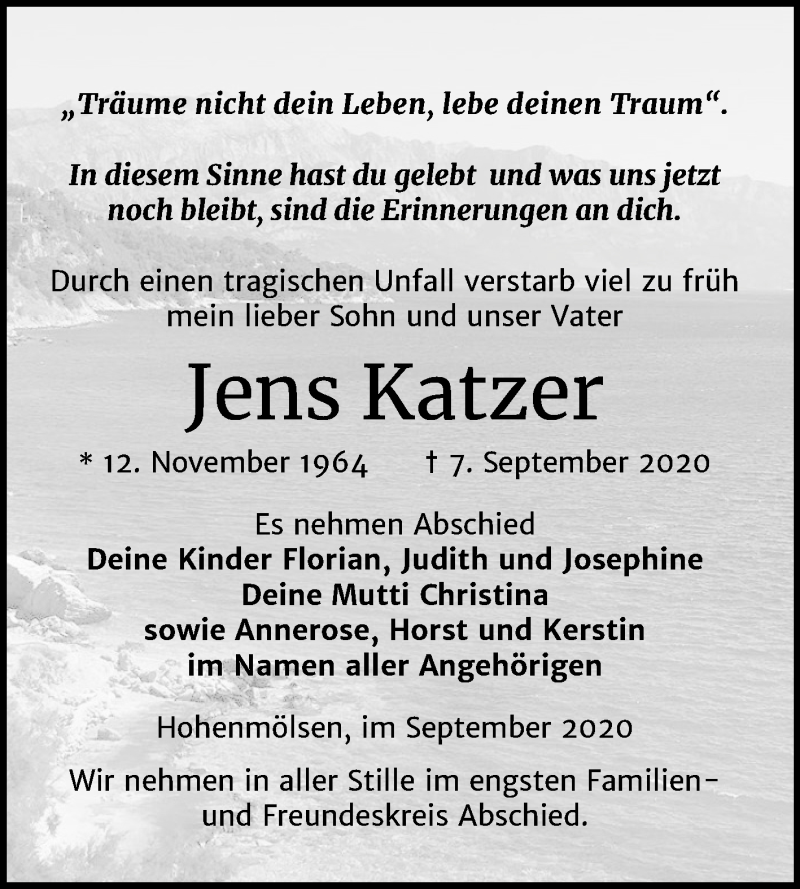  Traueranzeige für Jens Katzer vom 19.09.2020 aus Mitteldeutsche Zeitung Weißenfels