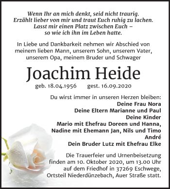 Traueranzeige von Joachim Heide von Super Sonntag Sangerhausen