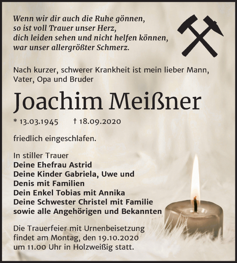 Traueranzeigen von Joachim Meißner www.abschiednehmen.de