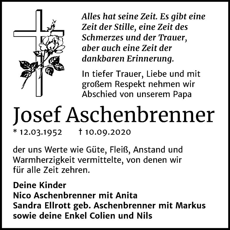  Traueranzeige für Josef Aschenbrenner vom 19.09.2020 aus Mitteldeutsche Zeitung Mansfelder Land