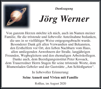 Traueranzeige von Jörg Werner von Mitteldeutsche Zeitung Dessau-Roßlau