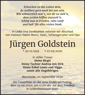 Traueranzeige von Jürgen Goldstein von Super Sonntag Wittenberg