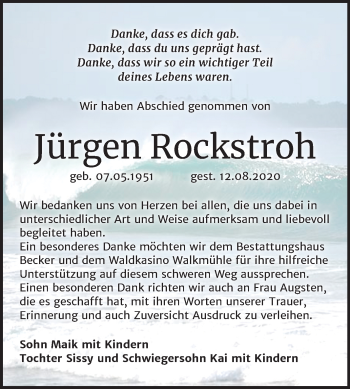 Traueranzeige von Jürgen Rockstroh von Super Sonntag Sangerhausen