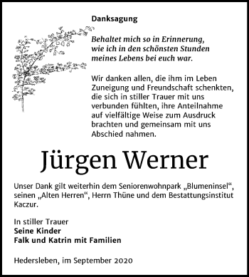 Traueranzeige von Jürgen Werner von Super Sonntag Quedlinburg