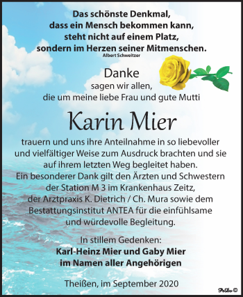 Traueranzeige von Karin Mier von Mitteldeutsche Zeitung Zeitz