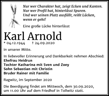 Traueranzeige von Karl Arnold von Super Sonntag Merseburg/Querfurt