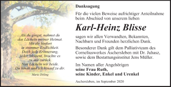 Traueranzeige von Karl-Heinz Blisse von Mitteldeutsche Zeitung Aschersleben