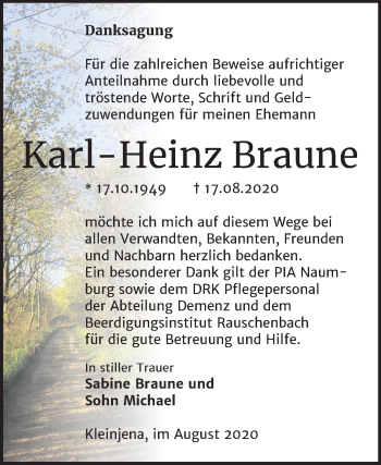 Traueranzeige von Karl-Heinz Braune von Wochenspiegel Naumburg/Nebra